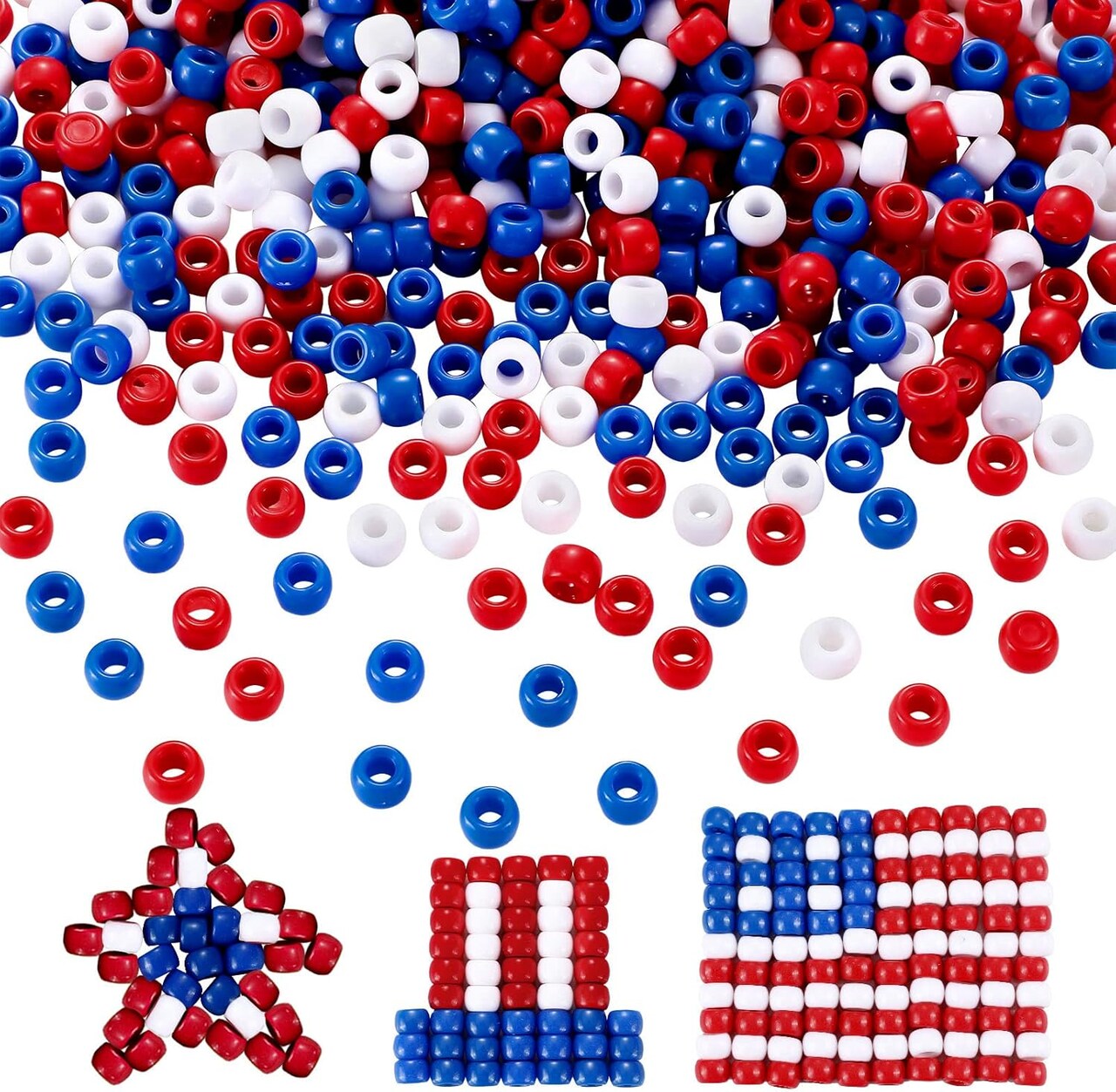 1200pc Patriotic Pony Beads - Red, White & Blue Bulk Craft Beads for DIY Jewelry